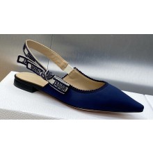 Dior J'Adior Slingback Ballerina Flats in Dark Blue Embroidered Satin and Cotton 2024