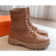 Hermes Fresh Water-repellent Women/Men ankle boots in quilted parachute fabric and calfskin Brown