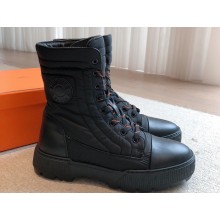 Hermes Fresh Water-repellent Women/Men ankle boots in quilted parachute fabric and calfskin Black