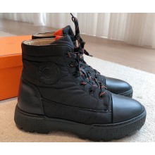 Hermes Fresh Women/Men ankle boots in water-repellent light parachute fabric and calfskin Black
