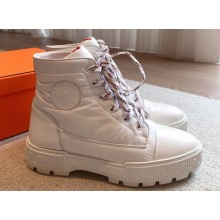 Hermes Fresh Women/Men ankle boots in water-repellent light parachute fabric and calfskin White