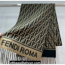 Fendi Brown wool and cashmere FF scarf 30x180cm 2024