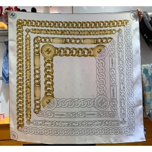 Chanel Silk Twill Square Scarf 90x90cm White & Gold 2024