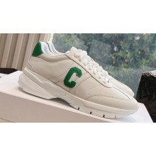 Celine Runner Cr-02 Low Lace-Up Sneaker In Calfskin White/Green 2024