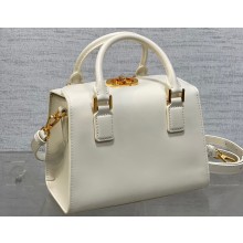 Dior Small Boston Bag in White Box Calfskin 2024