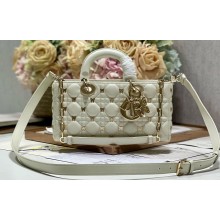 Dior Medium Lady D-Joy Bag in White Cannage Lambskin with Gold-Finish Butterfly Studs 2024