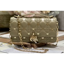 Miss Dior Mini Bag in Apricot Cannage Lambskin with Gold-Finish Butterfly Studs 2024