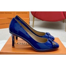 Louis Vuitton Stiletto Heel Pumps in Patent Leather Blue with Bow Knot