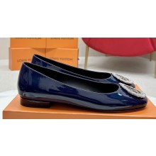 Louis Vuitton Patent Leather Madeleine Flat Ballerinas Blue with Crystal LV Circle