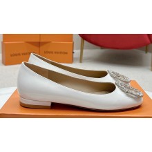 Louis Vuitton Patent Leather Madeleine Flat Ballerinas White with Crystal LV Circle