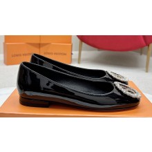 Louis Vuitton Patent Leather Madeleine Flat Ballerinas Black with Crystal LV Circle