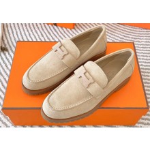 Hermes Faubourg loafer in suede goatskin beige argile with signature "H" detail 2024