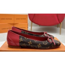Louis Vuitton Monogram Canvas and Leather Flat Ballerinas with Bow Red