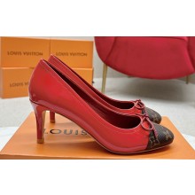 Louis Vuitton Patent Leather Red and Monogram Canvas Stiletto Heel Pumps with Bow