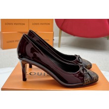 Louis Vuitton Patent Leather Burgundy and Monogram Canvas Stiletto Heel Pumps with Bow