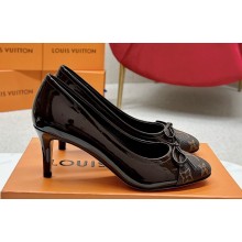 Louis Vuitton Patent Leather Coffee and Monogram Canvas Stiletto Heel Pumps with Bow