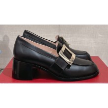 Roger Vivier Heel 5.5cm Viv' Rangers Metal Buckle Loafers in Leather Black 2024