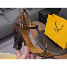Fendi cut-out Heel 9cm Sandals in crocodile Print Coffee 2024
