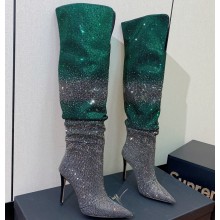 Giuseppe Zanotti Heel 9.5cm Gz Gala Caleido Knee High Boots Multicoloured Rhinestones Embroidery Green/Silver 2024