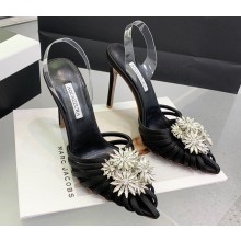 Aquazzura Heel 10.5cm Crystal Margarita Sling Pumps with clear PVC strap in Satin Black 2024