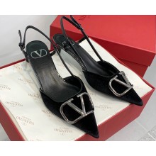 Valentino Heel 3.5cm Vlogo Signature Slingback Pumps Velvet Black 2024