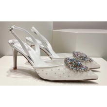 Rene Caovilla Heel 7.5cm Barbara Slingbacks White in Leather, crystals and rhinestones 2024