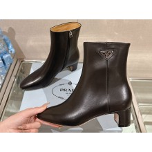 Prada Leather booties Black with Enameled metal triangle logo 1T192N 2024