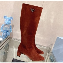Prada Leather boots Suede Brown with Enameled metal triangle logo 1W234N 2024