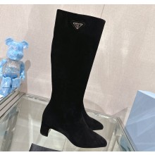 Prada Leather boots Suede Black with Enameled metal triangle logo 1W234N 2024
