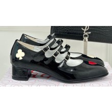 Carel Heel 4.5cm KINA naplack leather Mary Janes pumps Black/Silver 2024