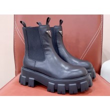 Prada Monolith brushed leather booties Black with Enameled metal triangle logo 1T256N 2024