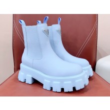 Prada Monolith brushed leather booties Blue with Enameled metal triangle logo 1T256N 2024