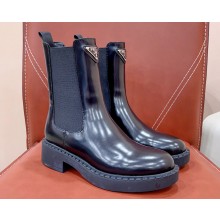 Prada Brushed leather booties Black with Enameled metal triangle logo 1U251N 2024