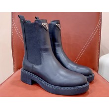 Prada leather booties Black with Enameled metal triangle logo 1U251N 2024