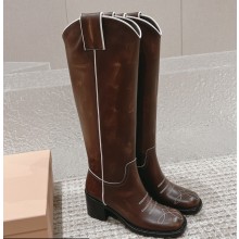 Miu Miu Leather boots 5W967D Coffee 2024