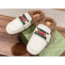 Gucci Horsebit with Web Wooly fabric lining slipper White 2024