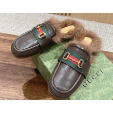 Gucci Horsebit with Web Wooly fabric lining slipper Coffee 2024