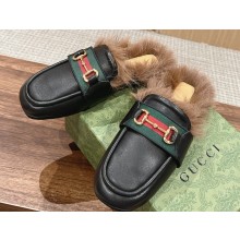 Gucci Horsebit with Web Wooly fabric lining slipper Black 2024