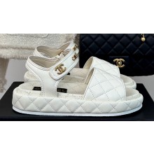 Chanel Heel 4cm Logo and Quilting Lambskin Beach Sandals White 2024