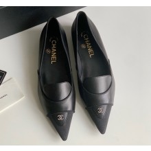 Chanel Crystal CC Logo Vintage Ballet Flats in Lambskin Black 2024