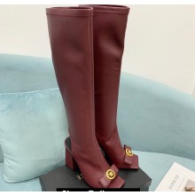Versace Heel 10.5cm Gianni Ribbon Knee-High Boots Leather Burgundy 2024