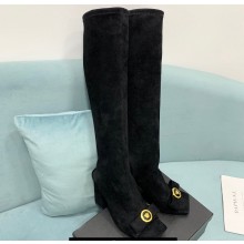 Versace Heel 10.5cm Gianni Ribbon Knee-High Boots Leather Suede Black 2024