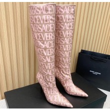 Versace Heel 11cm Allover Knee-High Boots Pink 2024