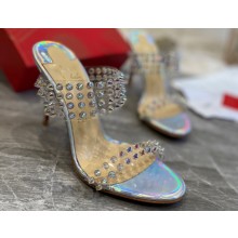 Christian Louboutin Heel 10cm Spikes Silver Leather and PVC Two-Band Mules
