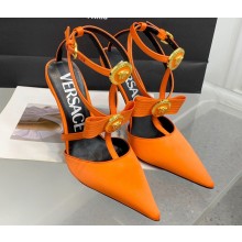Versace Heel 10.5cm Gianni Ribbon Cage Satin Pumps Orange 2024