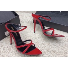 Saint Laurent Heel 11cm Gippy Patent Crisscross Mules Red 2024