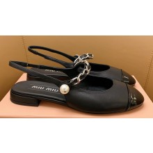Miu Miu leather slingback pumps Black/Patent with metal chain and pearl 2024