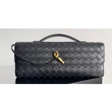 Bottega Veneta Long Clutch Andiamo With Handle Intrecciato leather bag Black with metallic knot closure 2024