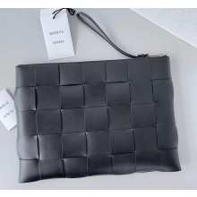 Bottega Veneta Large Cassette Pouch Intreccio leather wristlet Bag Black 2024