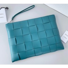 Bottega Veneta Large Cassette Pouch Intreccio leather wristlet Bag Blue 2024